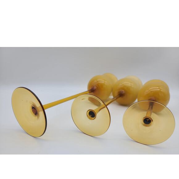 Vintage Carlo Morretti Italy 3 Long Stem Cased Ombre Carmel Glass Candle Holders - Picture 3 of 7